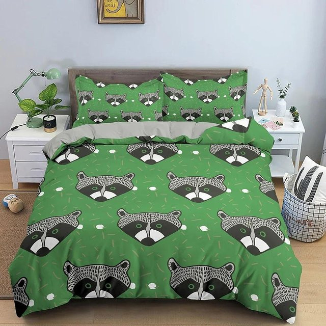 Bettwäscheset Waschbär aus Mikrofaser für Kinder und Erwachsene, Grün, B/H: 140 x 210 cm - Bild 1