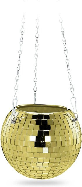Relaxdays Hängender Pflanzentopf im Discokugel-Design aus Glas und Eisen in Gold, Breite: 13 cm, Höhe: 15 cm - Bild 1