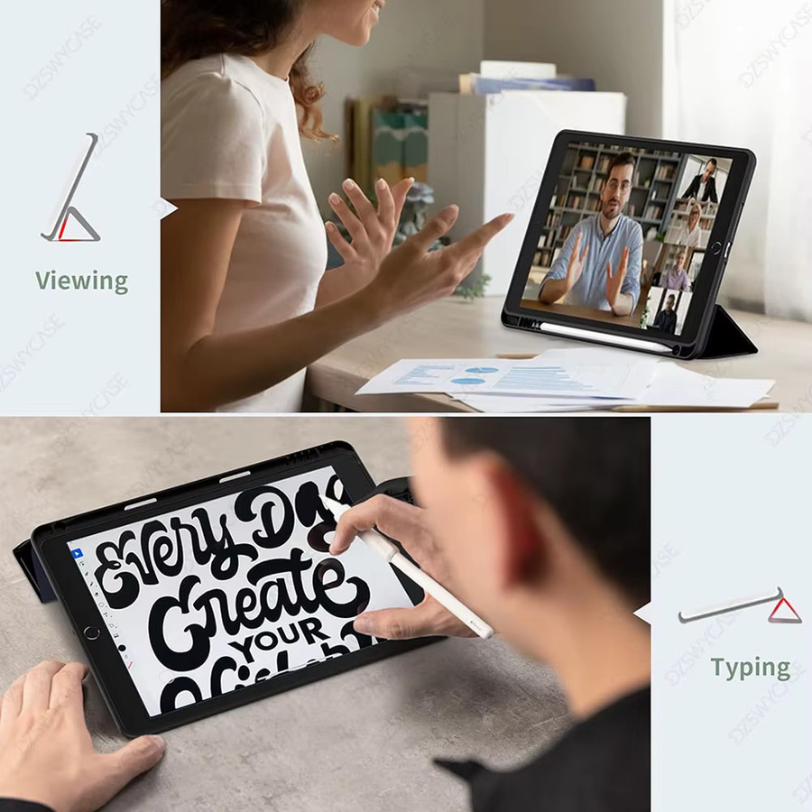 DZSWYCASE Schutzhülle für iPad 9./8./7. Generation 10,2 Zoll mit Stifthalter und dreifach faltbarem Ständer, stoßfeste TPU-Rückseite und Auto-Sleep-Funktion, Grün/Schwarz - Bild 5