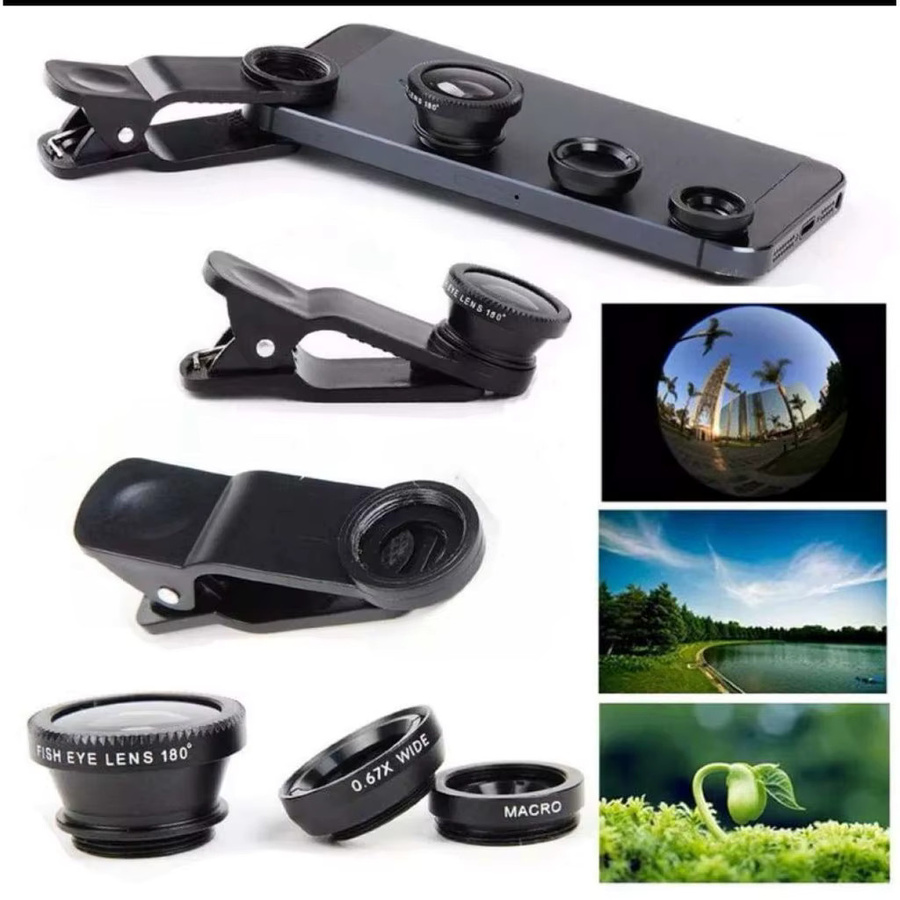 3-in-1 Fisheye Weitwinkel und Mikro Kamera-Objektiv-Set mit Telefonclips in Schwarz für iPhone, Samsung, Xiaomi und Redmi - Bild 3