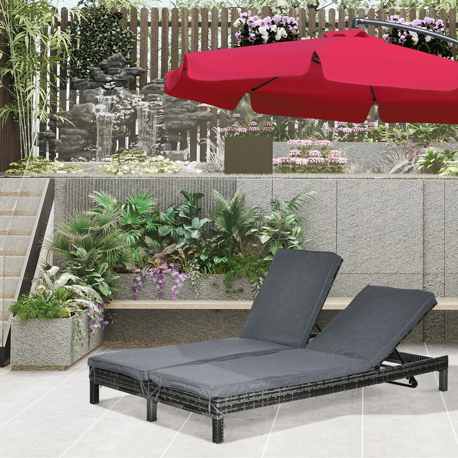 Outsunny Polyrattan Sonnenliege für 2 Personen in Grau mit 5-stufiger Rückenlehne, B/T/H: 196 x 120 x 28 cm - Bild 2