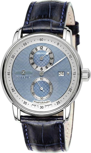Zeppelin Herrenuhr Automatik, Edelstahl, Leder, Blau, 42 mm, 5 ATM - Bild 1