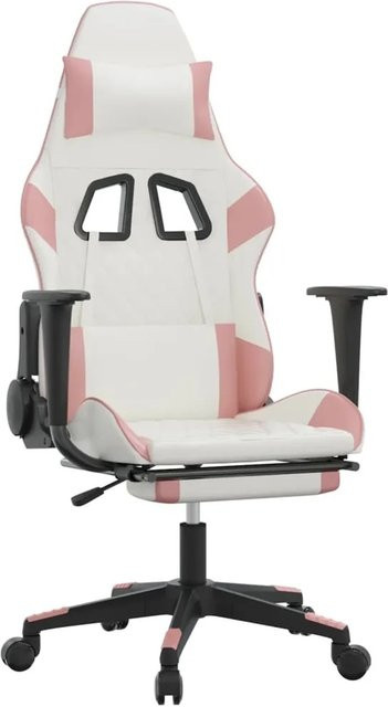 vidaXL Gaming-Stuhl Modell 3 mit Massage und Fußstütze in Weiß und Rosa aus Kunstleder - Bild 1