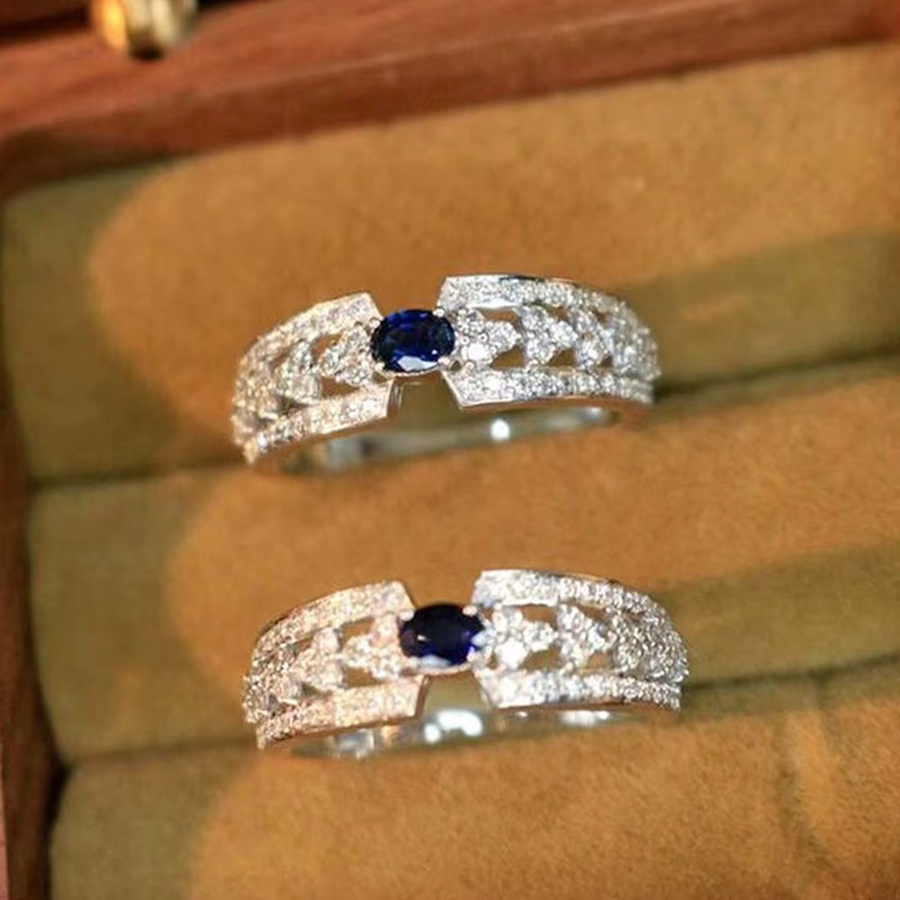 Huitan Mode Ringe, Silber, blau/weiß cz, Damen - Bild 4