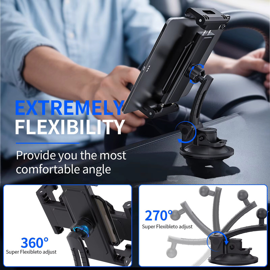 xnyocn Universal Tablet und Handyhalterung für Auto-Armaturenbrett und Windschutzscheibe, Schwarz, passend für Geräte von 4 bis 13 Zoll - Bild 3