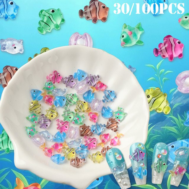 Gemischte bunte Mini-Harz-Fischfiguren, Nagelschmuck, glänzend - Bild 1
