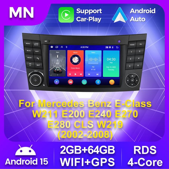 NAVIFANS 2 DIN Auto Radio mit 7 Zoll Display für Mercedes Benz E-Klasse W211 und CLS-Klasse W219, Android 13, CarPlay, GPS, Schwarz - Bild 1