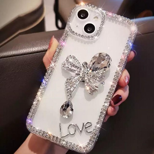 Bling Diamond Pearl Bow Handyhülle für Samsung S23 S22 S21 Ultra S20 FE A13 A14 A23 A33 A53 A12 A22 A32 A52 und Redmi Note 11 10 9A 9C 9T 10C sowie iPhone 14 Pro in Weiß - Bild 1