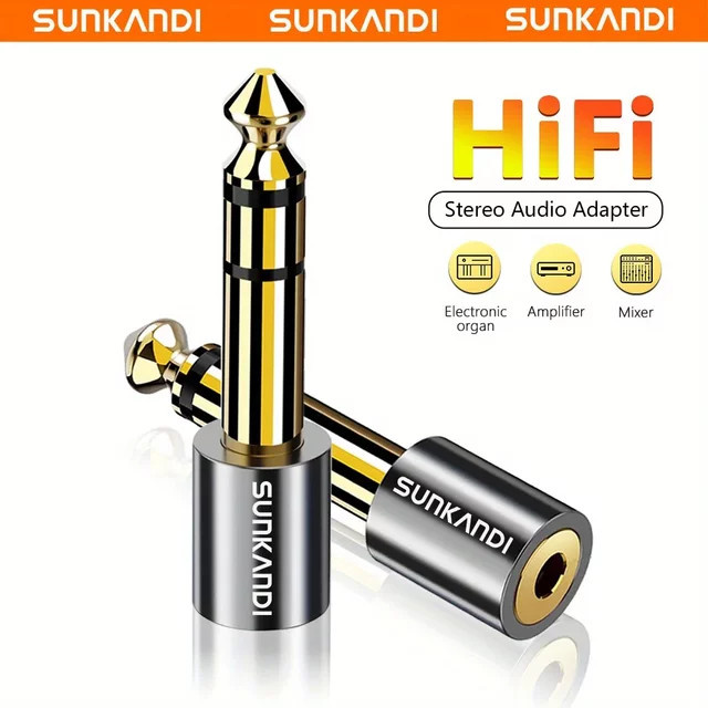SUNKANDI Audio-Klinkenadapter 6,35 mm auf 3,5 mm, 1/4 Zoll Stecker auf 1/8 Zoll Buchse für Gitarrenverstärker und Kopfhörer, Grau/Gold - Bild 1
