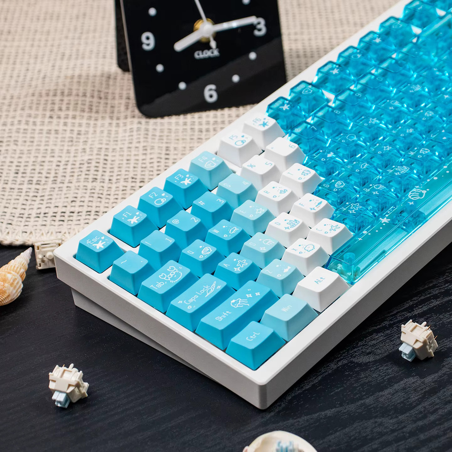 Venit Keys Tastenkappen Set mit 150 Tasten in Blau und Transparent, RGB-kompatibel, Cherry Profile, Dye-Sub-Verfahren aus PC und PBT für mechanische Tastaturen - Bild 2