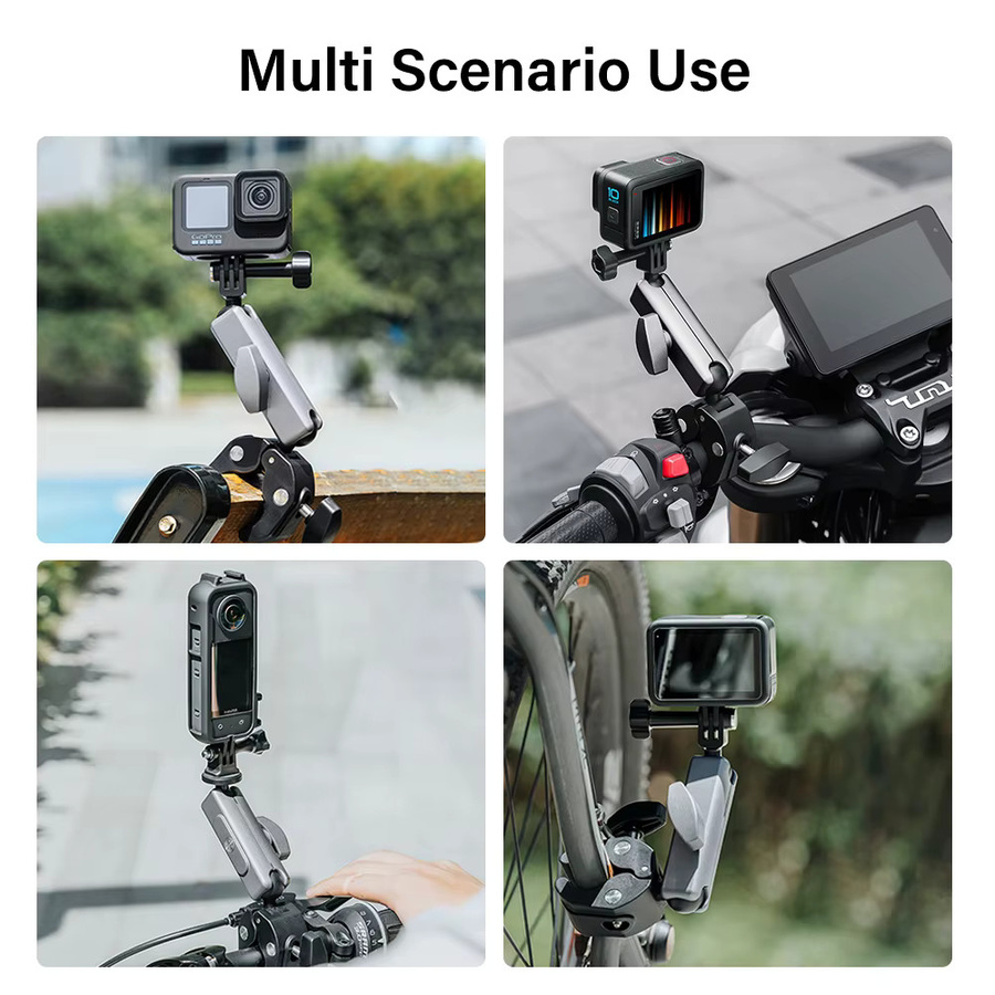 Motorrad Lenker Halterung aus Metall-Aluminiumlegierung in Schwarz für GoPro Hero 13 12 11 10, Insta360 und DJI Osmo Action Kameras - Bild 6