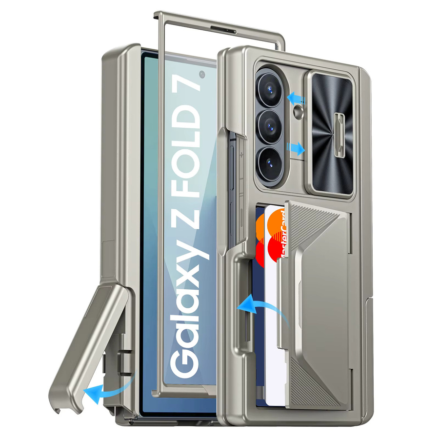 BANGZAO Handyhülle für Samsung Z Fold 7 mit RFID-Kartenhalter, Scharnierschutz, Kameraabdeckung und integriertem Ständer in Titan Grau - Bild 6