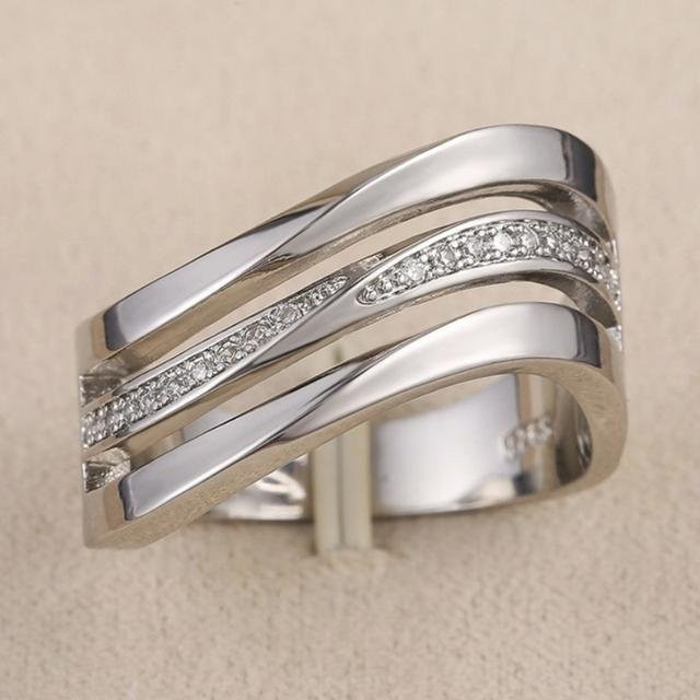Wucifang Jewelry Bandringe, Wellendesign, Silber, Zirkonia, Unisex - Bild 1