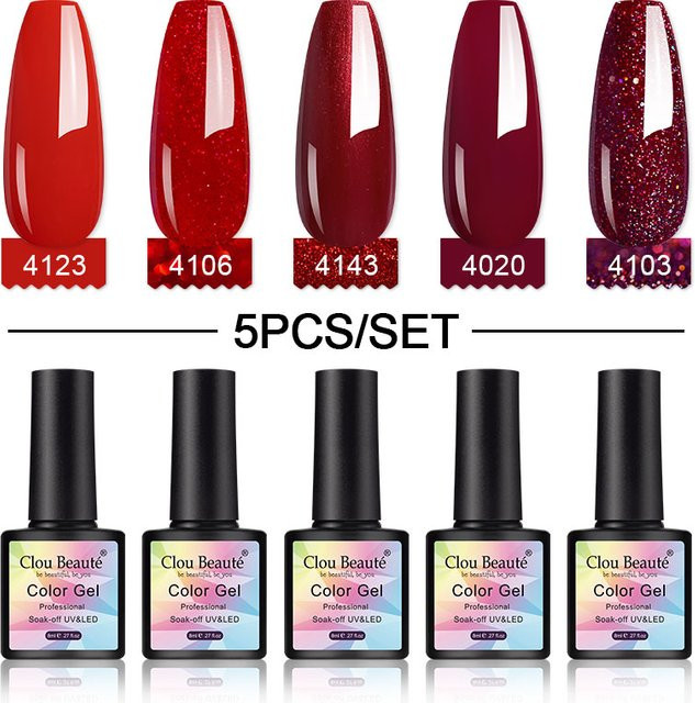 Clou Beaute Nagellack Set, 5 Stück, 8 ml, Hybrid-Gel-Farbe - Bild 1
