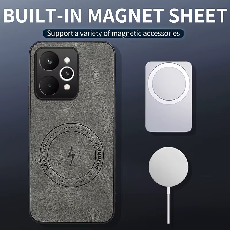 Magnetische Lederhülle für Realme C71 C85 15T 15 16 Pro Plus, stoßfeste MagSafe kompatible Schutzhülle in Blau und Grau - Bild 2