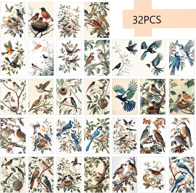 32er Set botanische Postkarten im Vintage-Blumenstil, Mehrfarbig, Maße: 10,0 x 14,5 cm - Bild 1