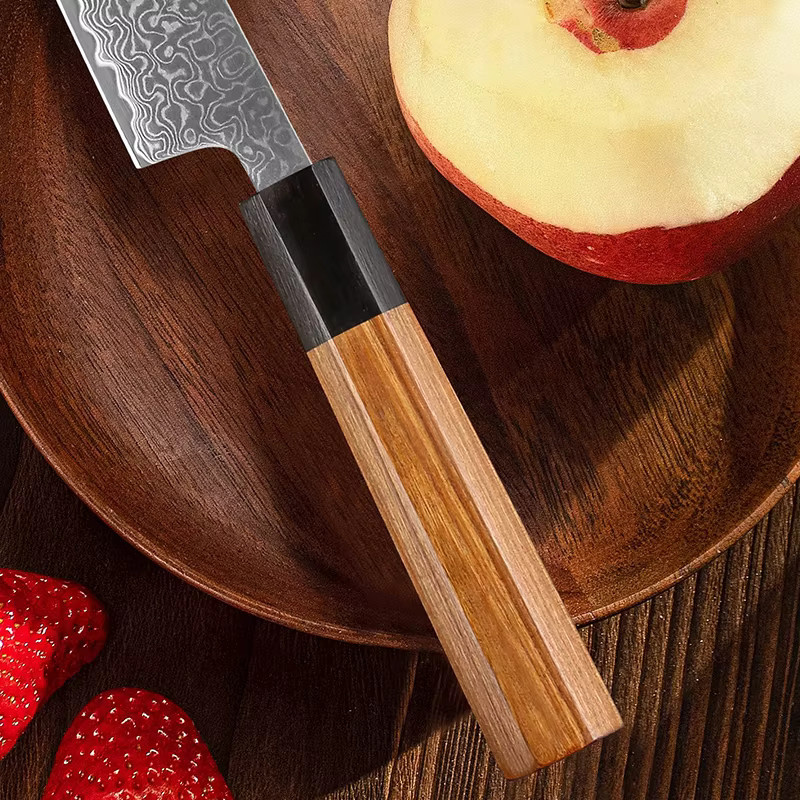 Baovim Japanisches Damaszener Küchenmesser JP Paring Knife aus handgeschmiedetem Stahl mit Rosenholzgriff, Braun, Breite: 12,7 cm - Bild 3
