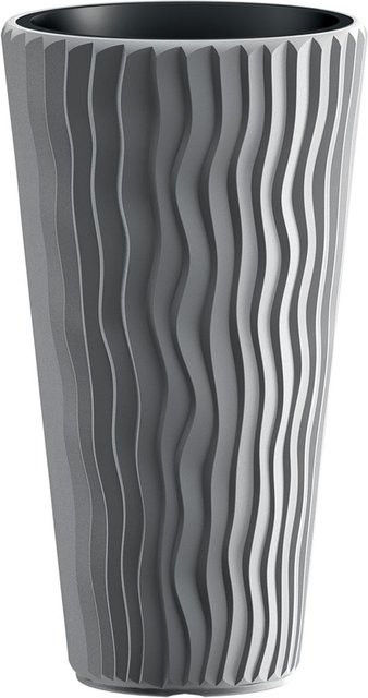 PROSPERPLAST Blumentopf Sandy Slim mit Einsatz in Steingrau mit Wellenstruktur, B: 30 cm, T: 30 cm, H: 53 cm - Bild 1