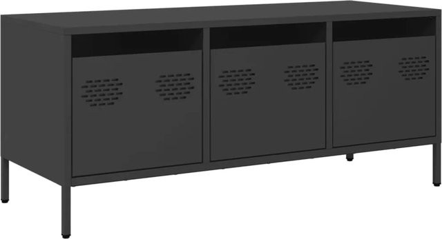vidaXL TV-Schrank aus kaltgewalztem Stahl in Schwarz im Industrie-Stil, B/T/H: 101,5 x 39 x 43,5 cm - Bild 1
