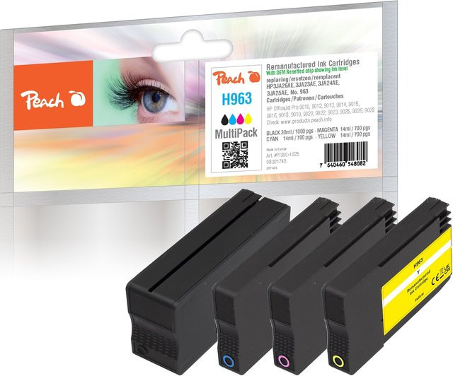 Peach HP 963 Druckerpatronen Set, wiederaufbereitet, 4er Pack (Schwarz, Cyan, Magenta, Gelb) für HP OfficeJet Pro 9010, 9012, 9013 - Bild 1