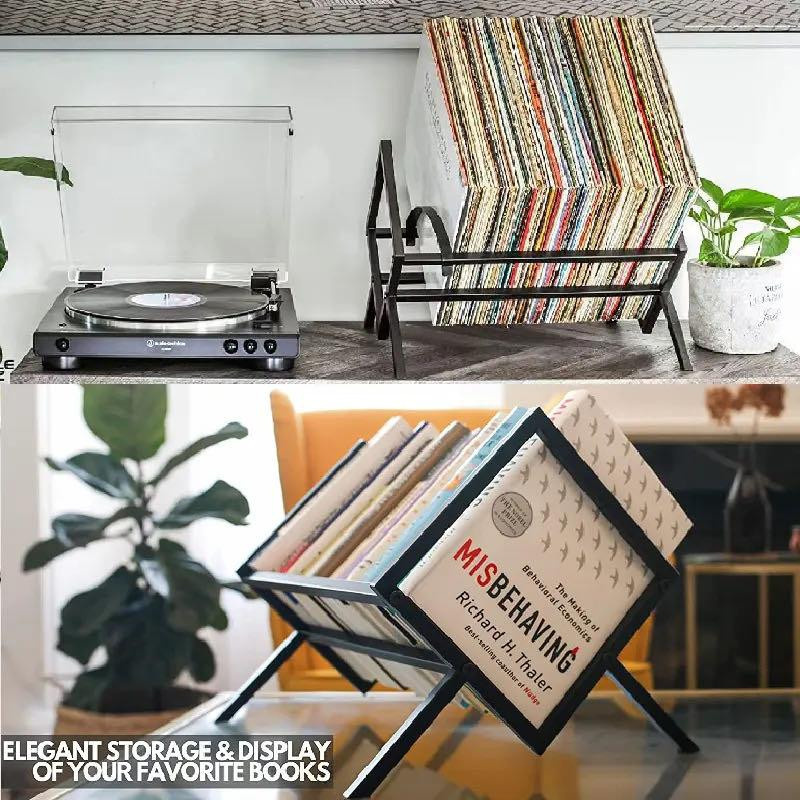 Yiran Furniture Einstufiger Schallplattenspeicher in Mattschwarz für 80 bis 100 LPs, Schallplattenhalter und Regal für CDs, Zeitschriften oder Bücher - Bild 3