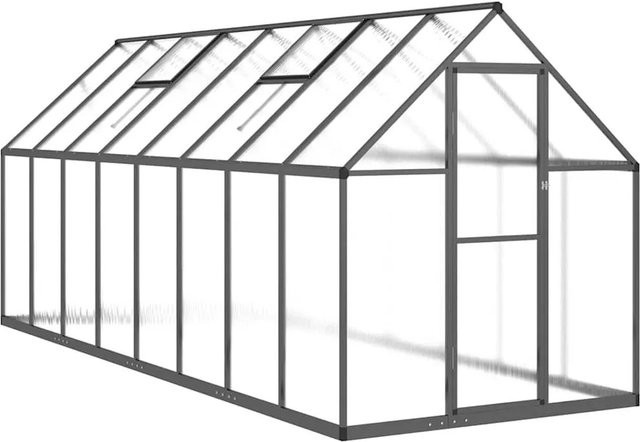 Furnicato Gewächshaus aus Aluminium mit Fundamentrahmen und Polycarbonat in Anthrazit B: 445 cm, T: 169 cm, H: 195 cm - Bild 1