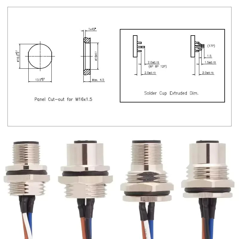 DIVEDEER 2-Pin M12 Einbau-Steckverbinder Buchse und Stecker mit 30cm Kabeladapter in Silber IP67 Metall-Schweißverbinder - Bild 2
