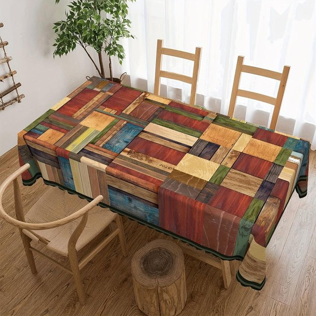 JMG Household Supplies Tischdecke mit geometrischem Patchwork-Design in Holzmaserung-Optik, rechteckig, Mehrfarbig, B/T: 160 x 100 cm - Bild 1
