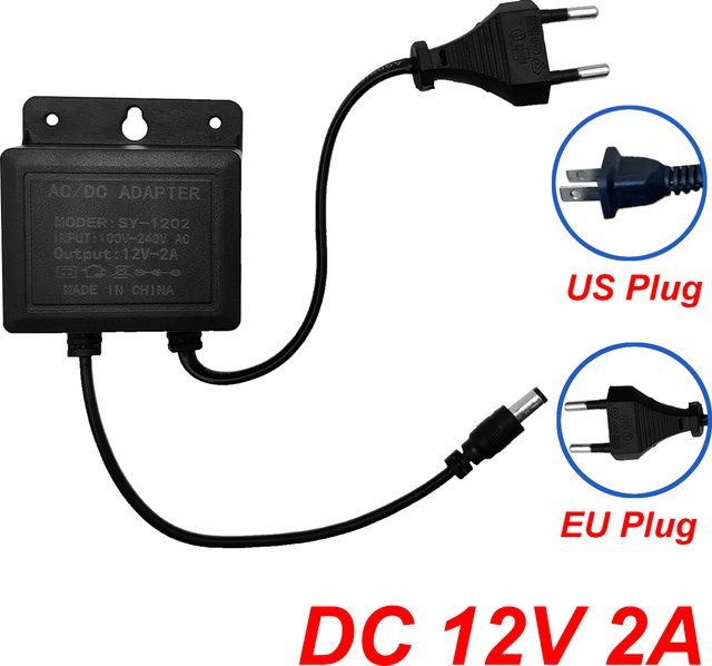 JIENUO Wasserdichter DC12V 2A Netzadapter mit EU/US-Stecker für CCTV Sicherheitskameras, NVR und DVR, Schwarz, Anschluss 5,5 x 2,1 mm - Bild 1
