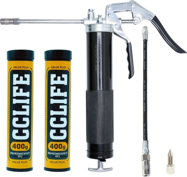 CCLIFE Professionelle Einhand-Handfettpumpe mit 2x 400g Behältern in Schwarz aus Metall mit 6000PSI - Bild 1
