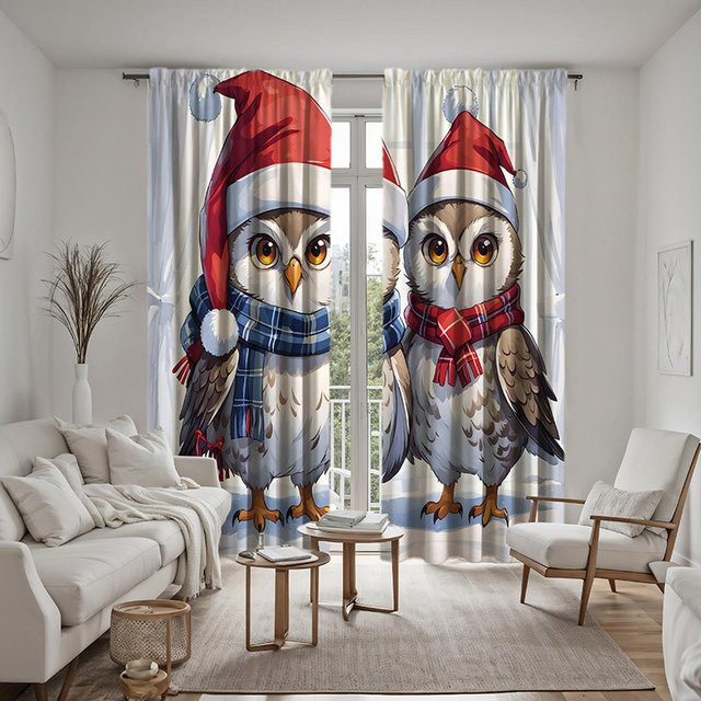 2er Set Weihnachts-Bindevorhänge mit Küken-Motiv in Weiß, B: 132 cm, H: 160 cm - Bild 1