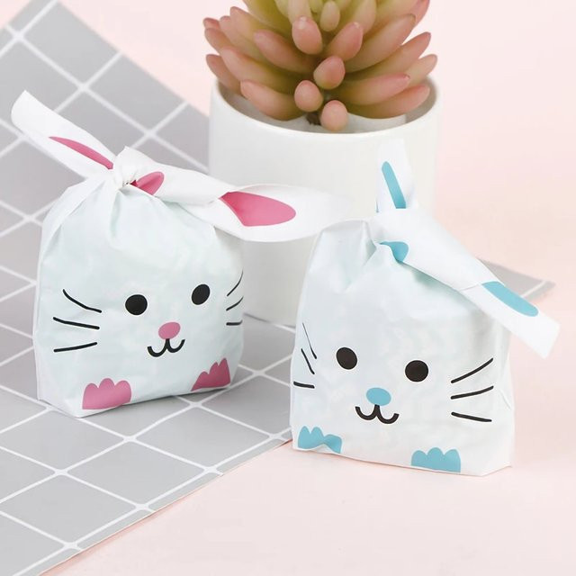 50 Stück Ostern Süßigkeiten Verpackungstaschen Hase Design in Pink und Weiß, B: 10 cm, H: 17 cm - Bild 1