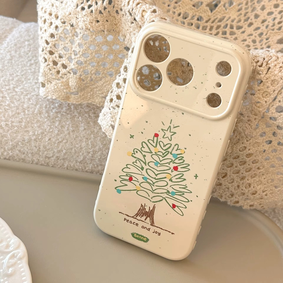 MUQGEW Handyhülle mit Koreanischem Cartoon-Weihnachtsbaum und Liebes-Herz-Graffiti-Muster für iPhone 17, 16, 15, 14, 13, 12 Pro Max, Stoßfestes Softcover - Bild 2