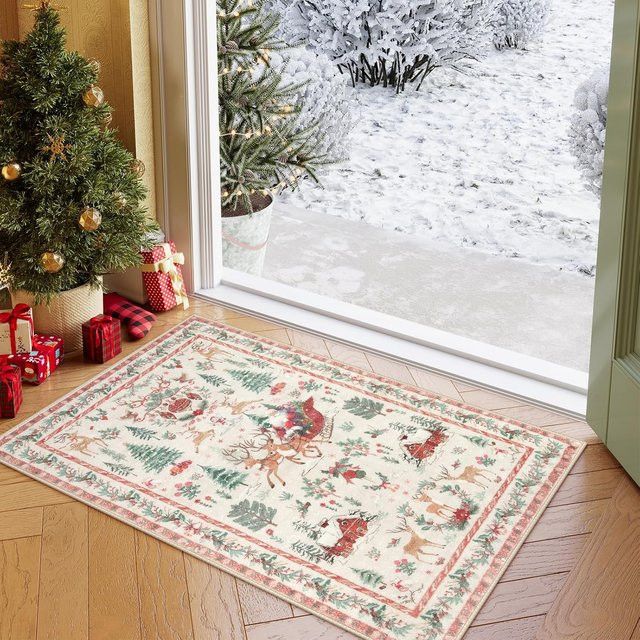 VIKAMA Vintage Weihnachtsteppich Rutschfeste Matte für Wohnzimmer, Küche und Badezimmer - Bild 1