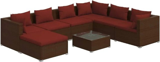 vidaXL 8-tlg Garten-Lounge-Set aus Poly Rattan in Braun mit Kissen und Ottoman für Terrasse und Garten - Bild 1