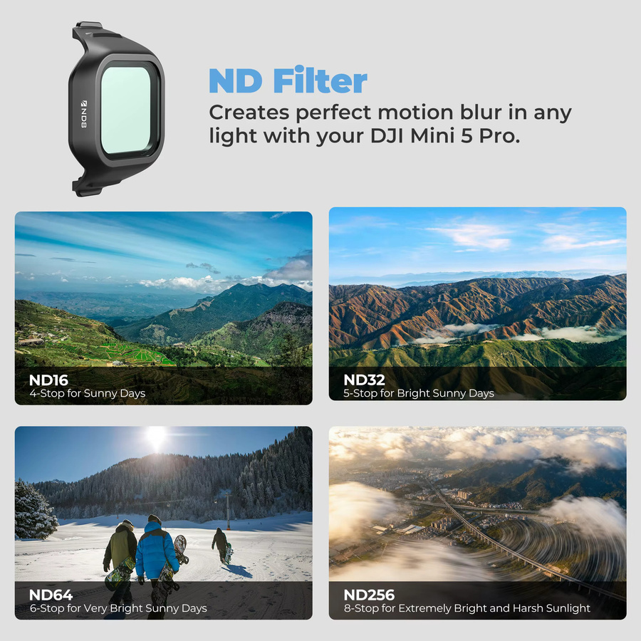 Freewell All Day 6er-Pack ND-Filter Set für DJI Mini 5 Pro in Schwarz (ND16/32/64/256/512/ND1000) - Bild 3