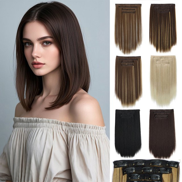 AOOSOO HAIR Synthetische Perücke, 4-teiliges Set, 14 Zoll, Clip-in-Haarverlängerungen, Damen - Bild 1