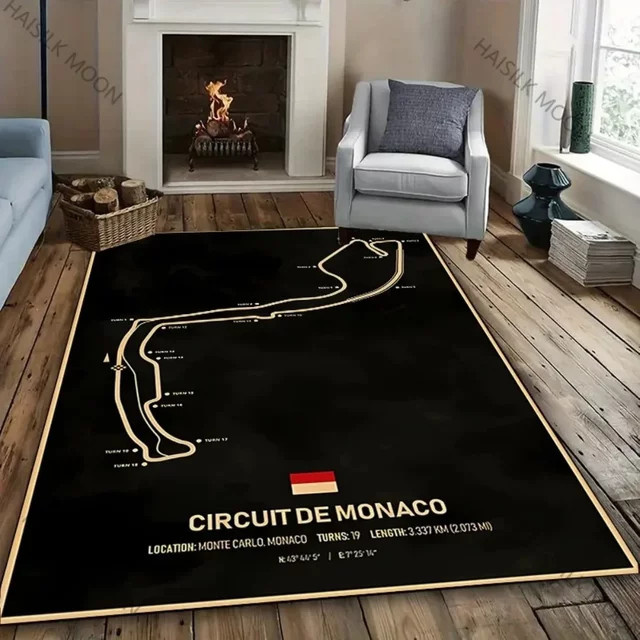 Moderner Teppich mit Track Circuit Motiv in Schwarz für dein Schlafzimmer oder Wohnzimmer - Bild 1