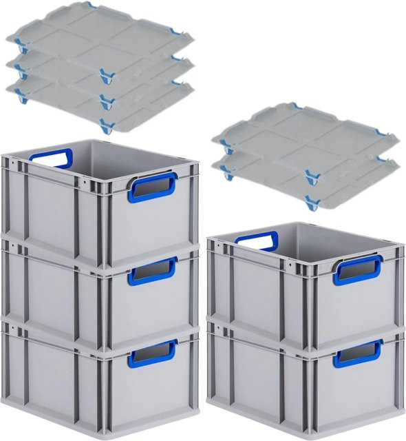 PROREGAL Spar Set 5x Eurobox Nextgen Color mit Auflagedeckel und Schiebeschnappverschlüssen, Farbe Blau, H x B x T: 22 x 30 x 40 cm - Bild 1