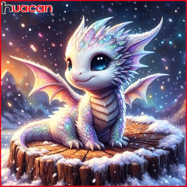 Huacan 5D-Diamantgemälde Set Drache im Winter mit runden Steinen in Multicolour - Bild 1