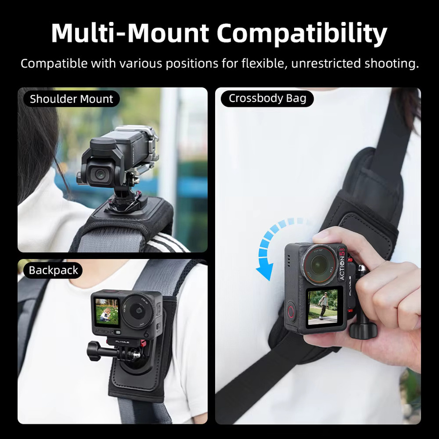 Flymile Rucksack-Schultergurt-Halterung mit Taschenclip in Schwarz für DJI Action 6, Pocket 3, OSMO 360 Nano, Insta360 X5 und GoPro Kamera-Zubehör - Bild 5