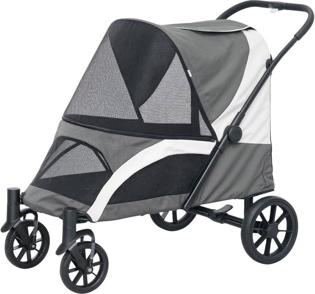 PawHut Hundewagen und Katzenbuggy klappbar für große Hunde und Katzen bis 30 kg, Dunkelgrau, B/H/L: 67 x 100 x 124 cm - Bild 3