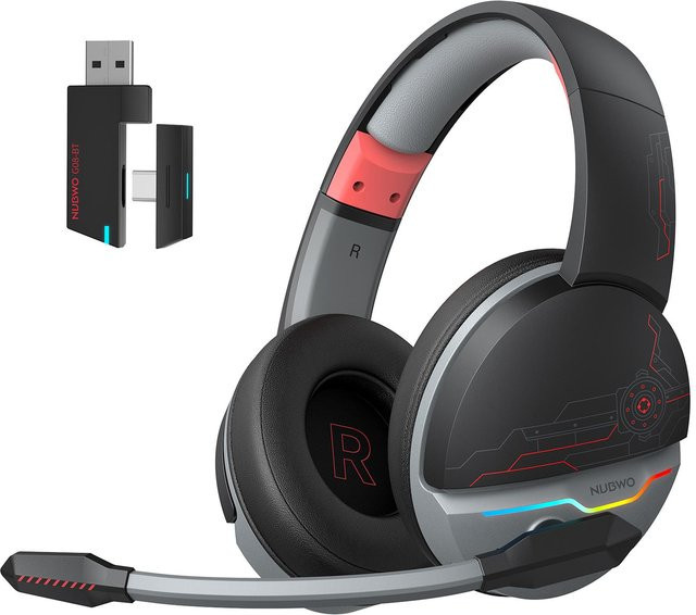 NUBWO G08 Kabelloses Over-Ear Gaming-Headset mit Bluetooth 5.3 und 2,4G für PS5, PS4 und PC in Rot/Schwarz - Bild 1