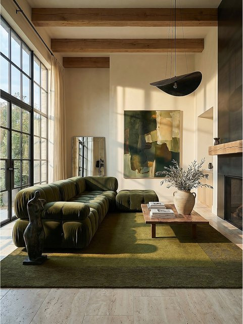 Wollteppich Kadima Design in Grün, uni, minimalistisch, B/T: 120 x 170 cm - Bild 1