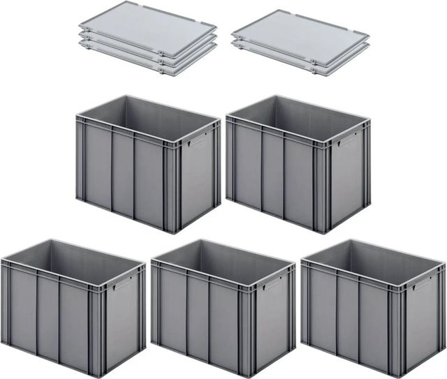 PROREGAL SuperSparSet 5x Eurobehälter mit Scharnierdeckel und geschlossenem Griff, Grau, H x B x T: 42 x 40 x 60 cm, 70 Liter Transportboxen - Bild 1