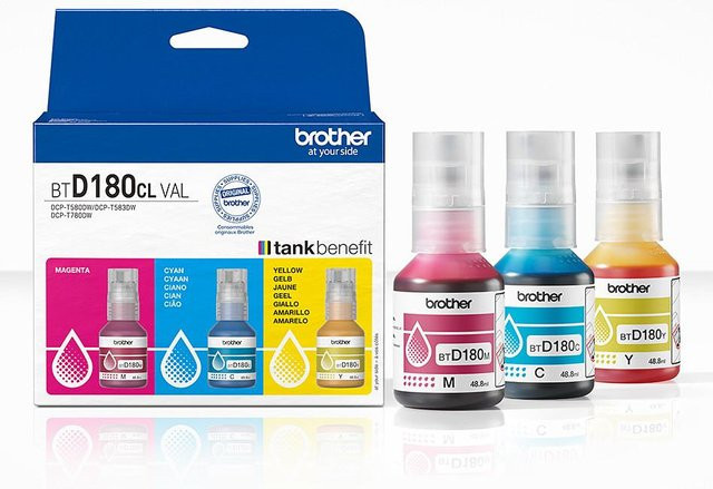 Brother Original Tintenflaschen Multipack BTD180, Farben: Cyan, Magenta, Gelb, für Inkjet-Drucker - Bild 1