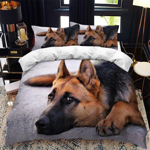 Jinmeige Tagesdecke mit Schäferhund-Motiv in Grau, Polyester, B/T: 200 x 200 cm - Bild 1