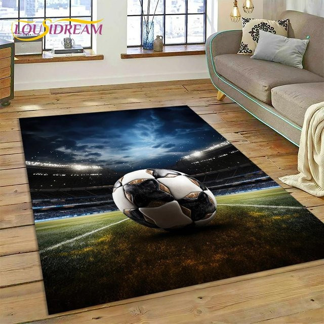 Karpetti 3D-Teppich mit Fußballfeld Motiv in Multicolour, waschbarer Polyester-Bodenmatte für Kinderzimmer, Wohnzimmer oder Schlafzimmer, B x T: 120 x 100 cm - Bild 1