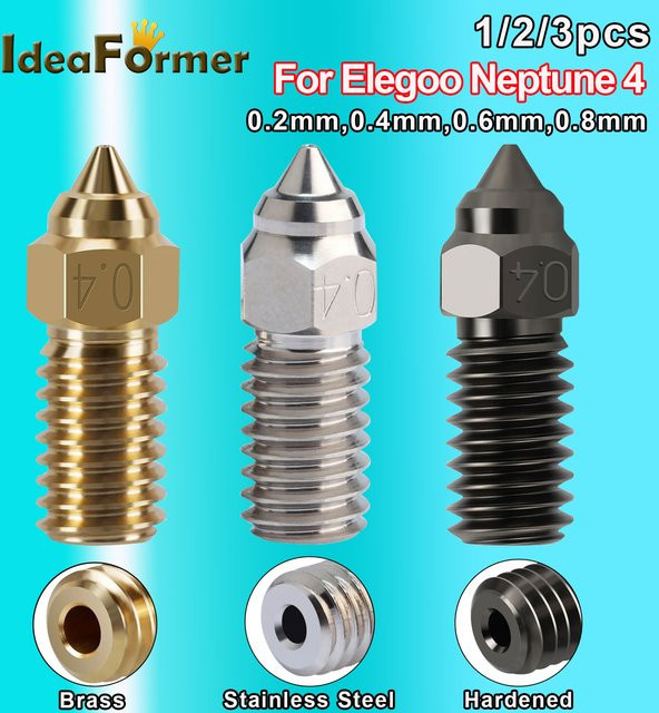 ELEGOO Neptune 4 Düsenset aus Edelstahl, Messing oder gehärtetem Stahl für FDM-Drucker in den Größen 0,2 mm, 0,4 mm, 0,6 mm und 0,8 mm - Bild 1