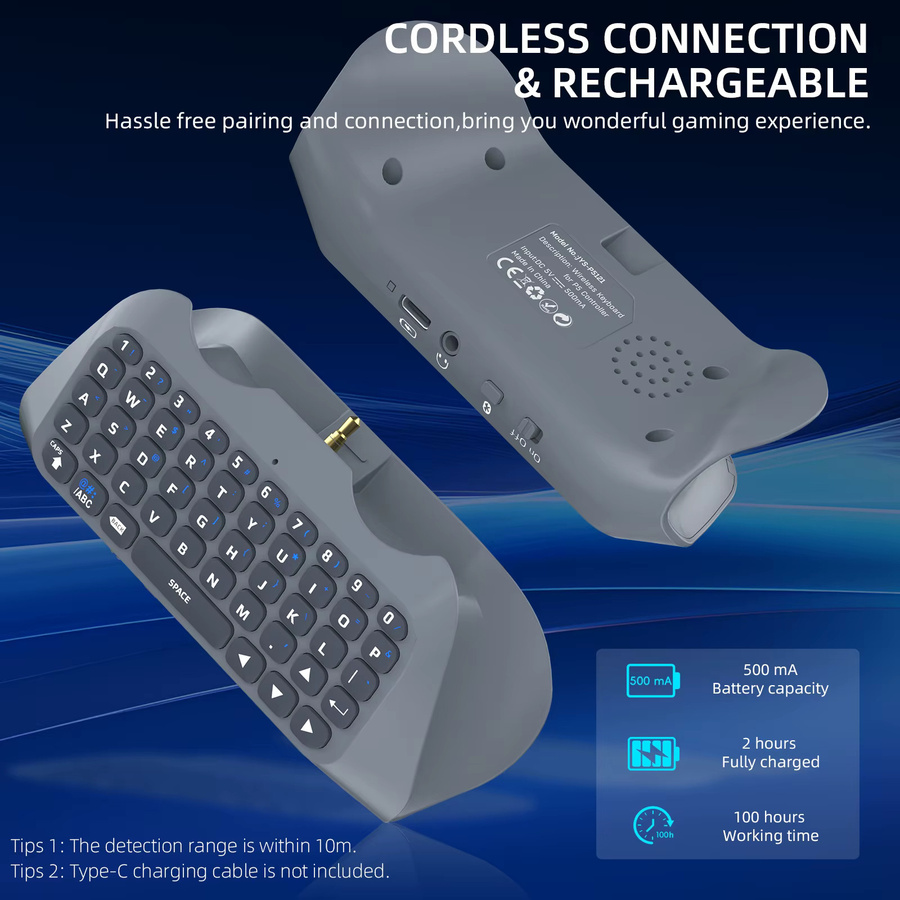 JYS-P5121 Drahtlose Bluetooth-Tastatur für PS5-Controller in Schwarz mit integriertem Lautsprecher für Voice-Chat und Texting - Bild 3